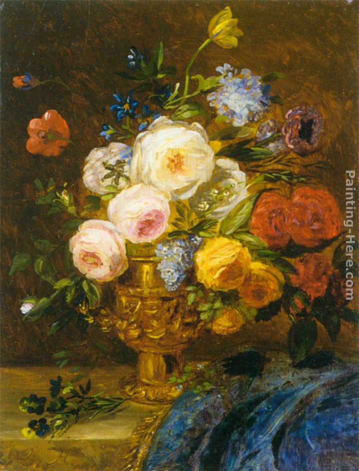 Still Life with Flowers in a Golden Vase painting - Adriana-Johanna Haanen Still Life with Flowers in a Golden Vase art painting